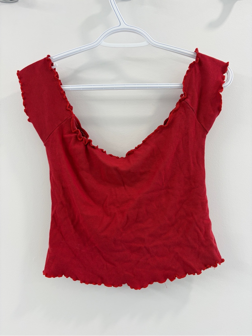 J.Galt Red Ruffle Trim Scoop Neck Women’s Tank Top